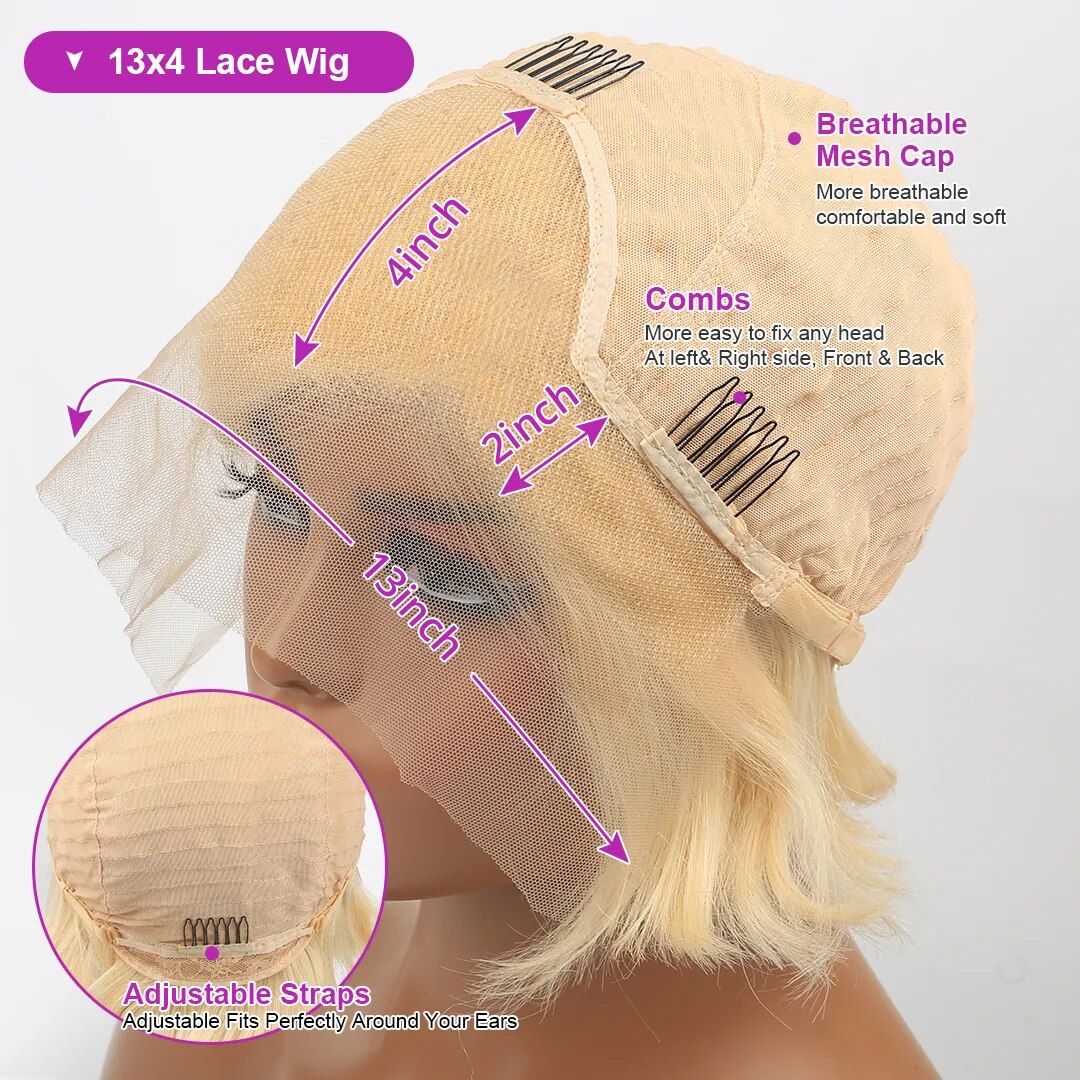 Blonde Short Bob Lace Front Peruvian Human Hair Wig-613 Colored