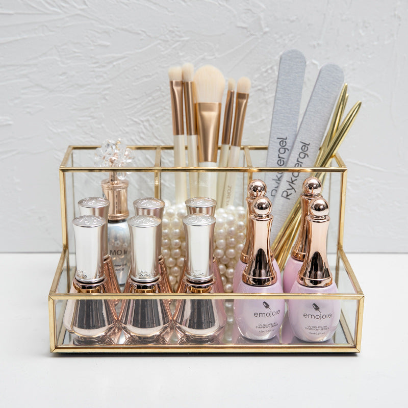 Glass Makeup Organizer Bathroom Cosmetic Organizer With Golden - your-beauty-matters