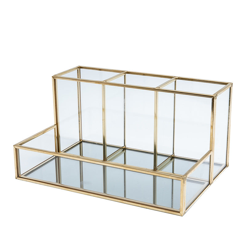 Glass Makeup Organizer Bathroom Cosmetic Organizer With Golden - your-beauty-matters