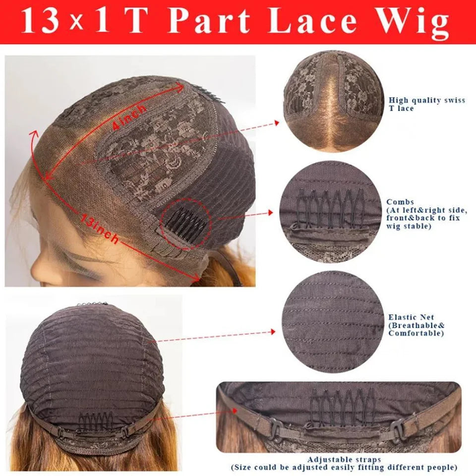 Highlight Short Curly Bob Wig 13x4x1 Lace Front Human Hair Wigs Pre Plucked P4/27 Colored