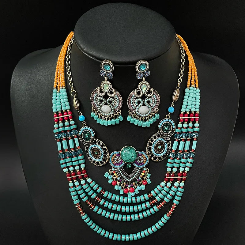 Retro Exotic Ethnic Bohemian Necklace and Earrings