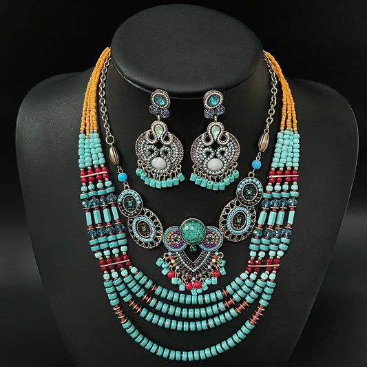 Retro Exotic Ethnic Bohemian Necklace and Earrings