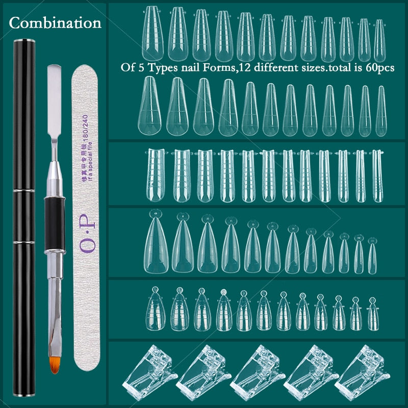 FILI Nails Art Tool Set Quick Building Mold Nail Brush Kit Dual Forms Nail Extension System With Nail Pen Gel Clips For Top Form| |
