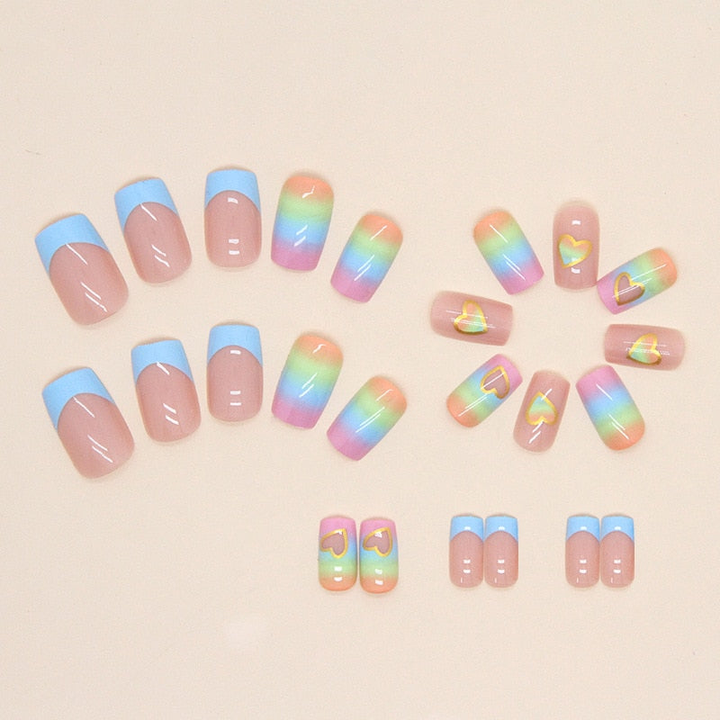 Summer Nail Art Square Full Cover Press on Nails 24Pcs| |