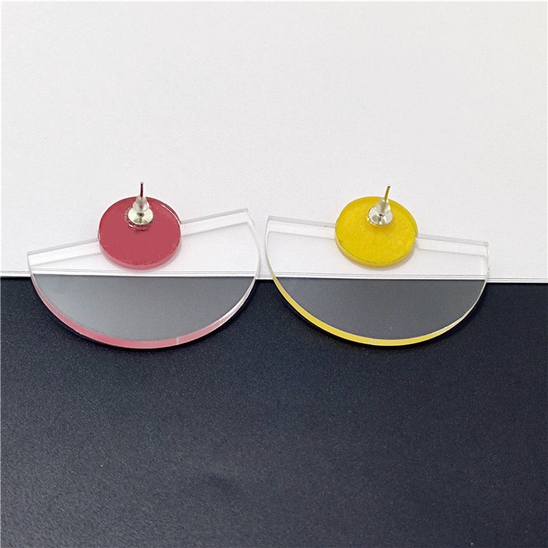KUGUYS Acrylic Yellow Red Colors Semicircle Geometric Stud Earrings