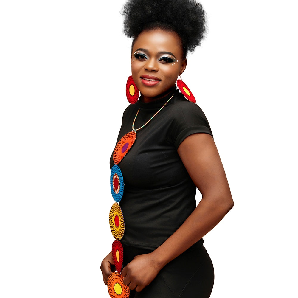 Handmade African Ankara Wax Fabric  Necklace and Earrings Set