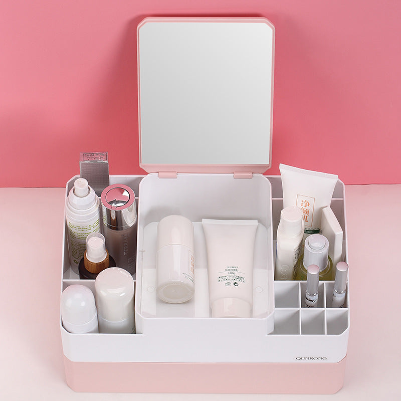 Plastic box with mirror vanity mask lipstick rack - your-beauty-matters