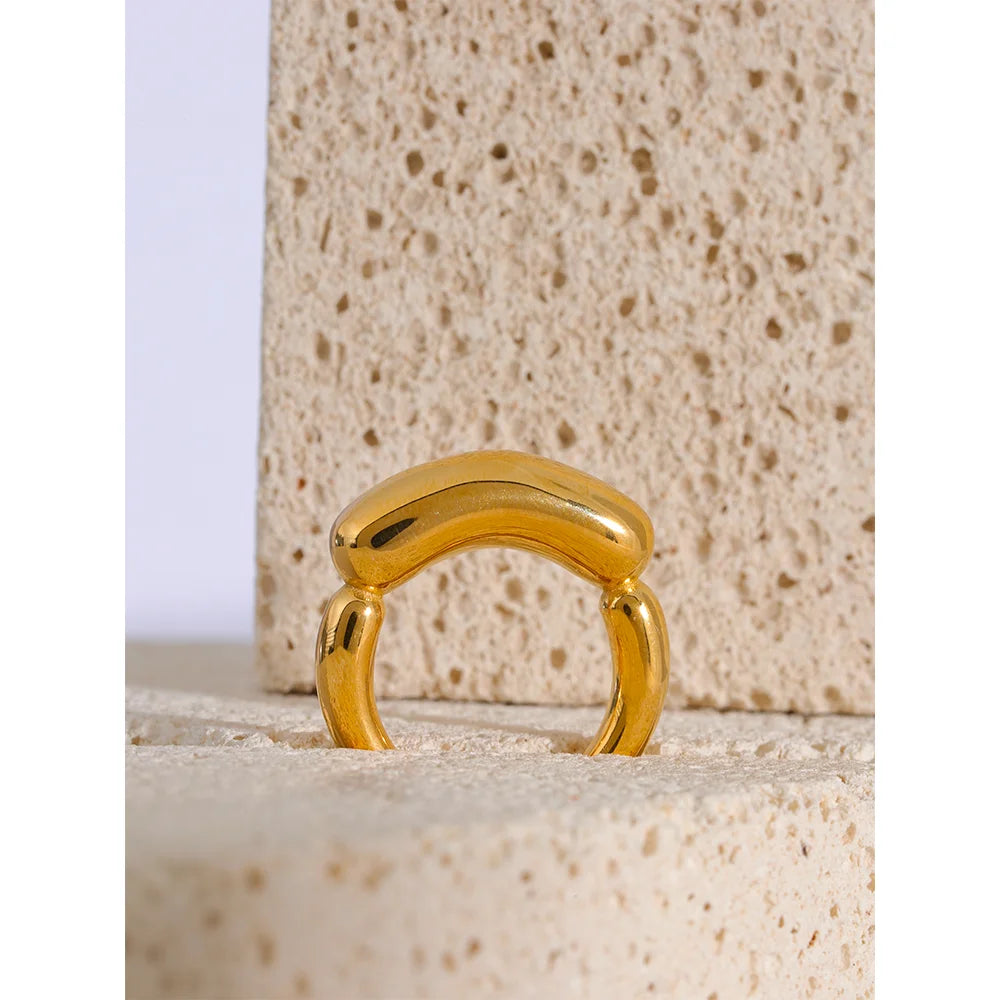 Yhpup Minimalist Gold Color Stainless Steel Cast Waterproof Fashion Ring