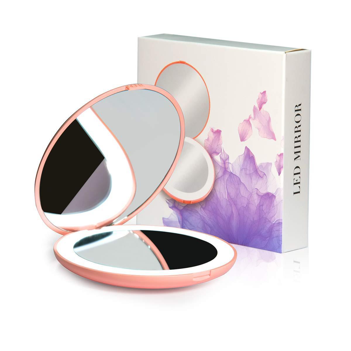 Mini makeup mirror with led light 2X Magnifying USB charging - your-beauty-matters