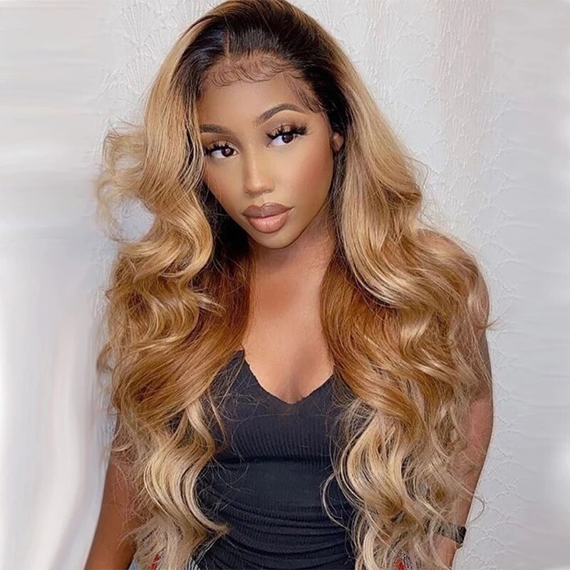 Ombre Honey Blonde Body Wavy V Part Wigs Middle/side Open 100% Human Hair