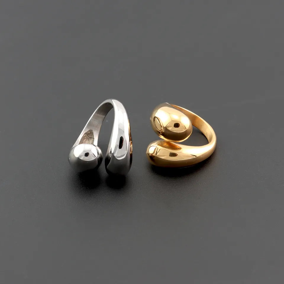 Stainless Steel Water Drop Ring Statement Metallic Texture Rings
