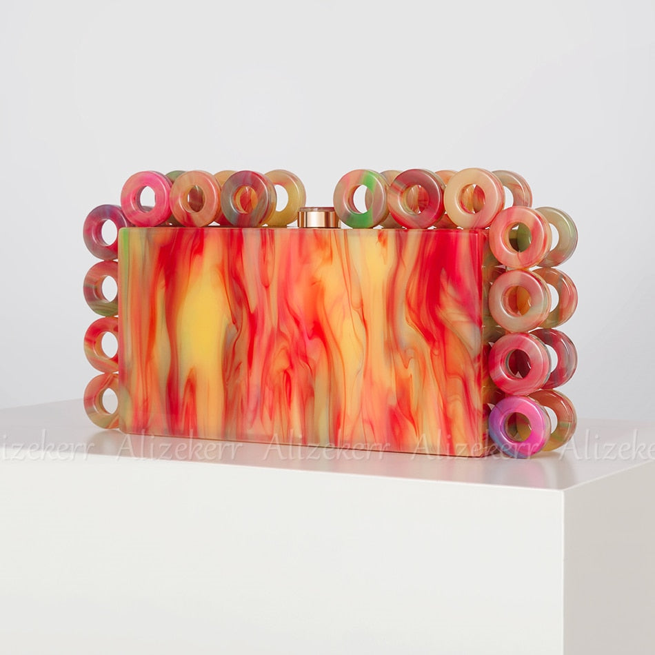 Marbling Acrylic Box Evening Clutch