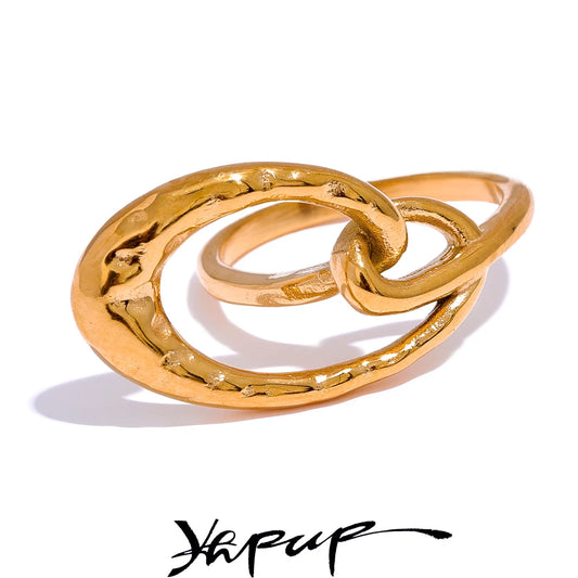 Yhpup Stylish Unique Design Stainless Steel Hollow Irregular Geometric Ring