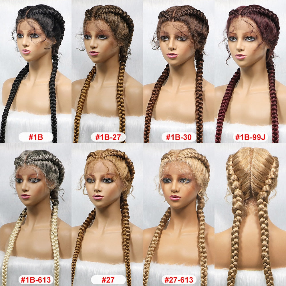 36-inch Long Lace Front Synthetic Braided Wigs - Front Dutch Twins Braids Wig With Baby Hair