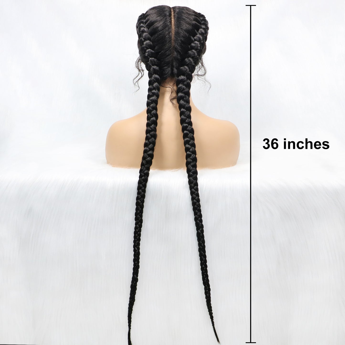 36-inch Long Lace Front Synthetic Braided Wigs - Front Dutch Twins Braids Wig With Baby Hair