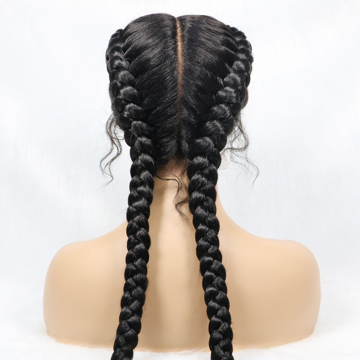 36-inch Long Lace Front Synthetic Braided Wigs - Front Dutch Twins Braids Wig With Baby Hair