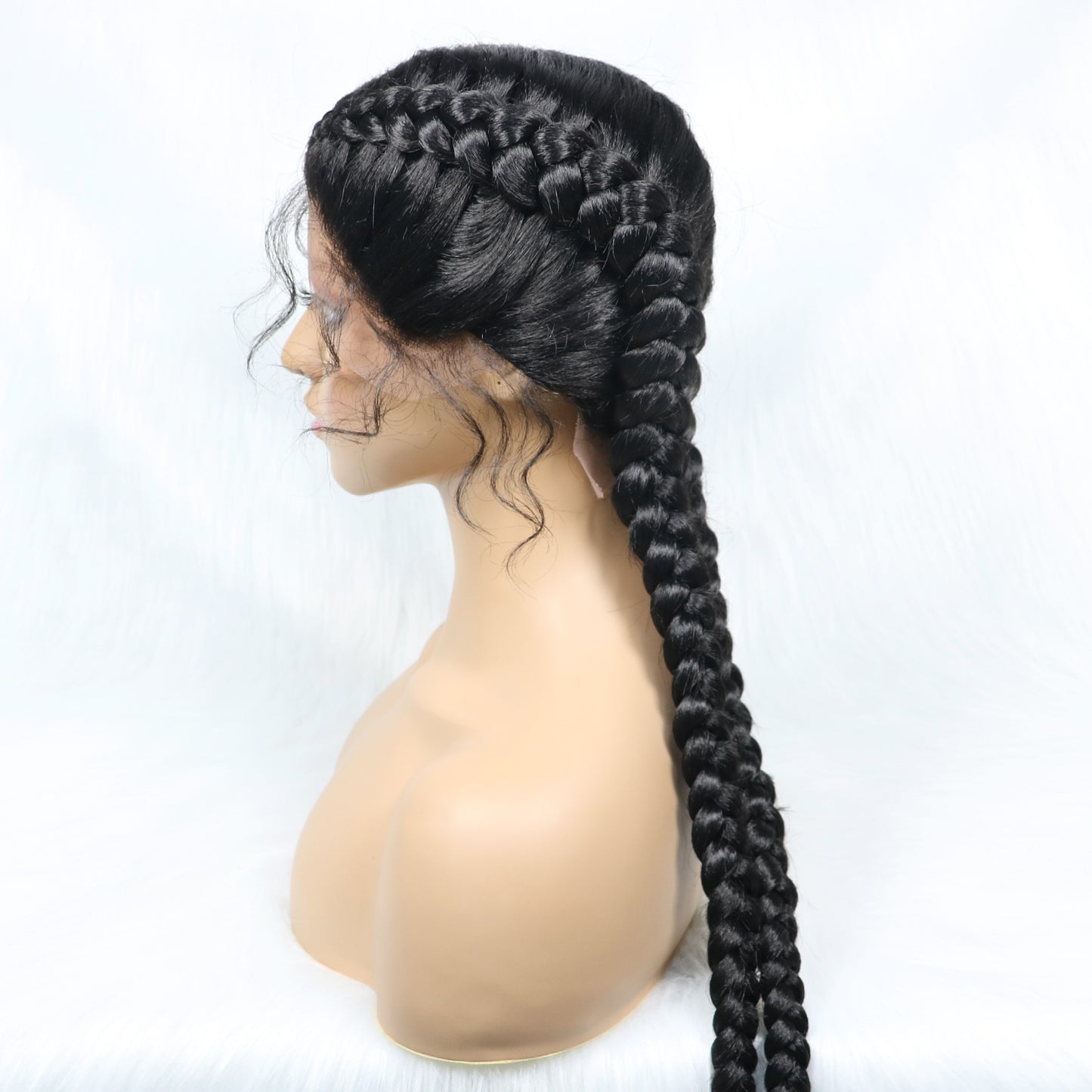 36-inch Long Lace Front Synthetic Braided Wigs - Front Dutch Twins Braids Wig With Baby Hair