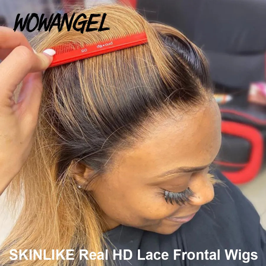 13x6 Full Frontal HD Lace Wig Ombre Blonde Straight Melt Skin Full Lace Frontal Human Hair Wig Honey Blonde HD Lace Closure Wigs