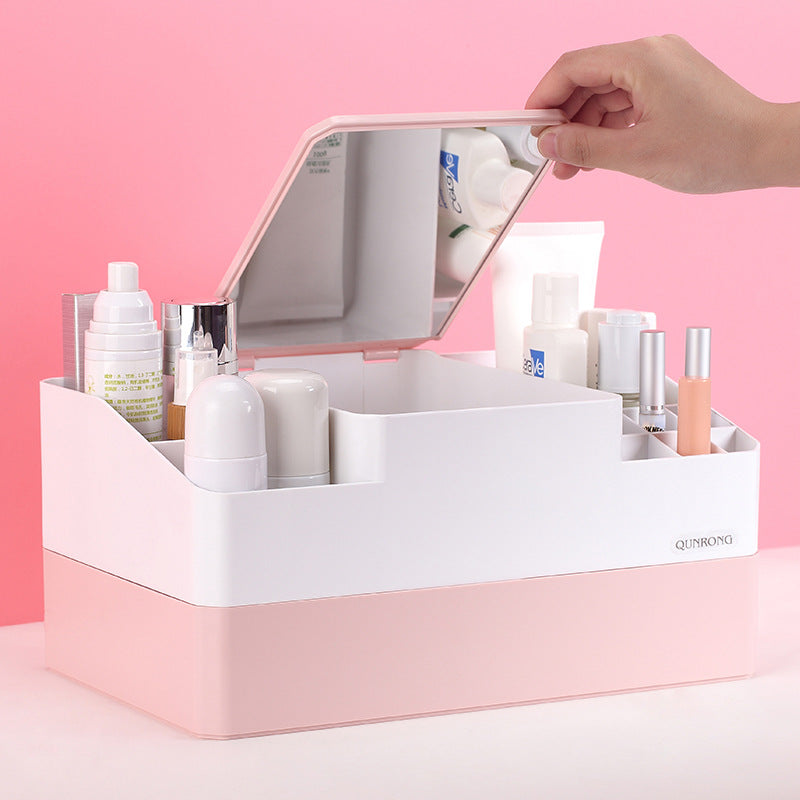 Plastic box with mirror vanity mask lipstick rack - your-beauty-matters