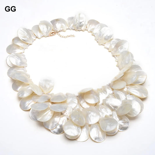 GG Jewelry 3 Strands Natural Huge 20x30MM White Shell MOP Top-drilled Mother Of Pearl Necklace