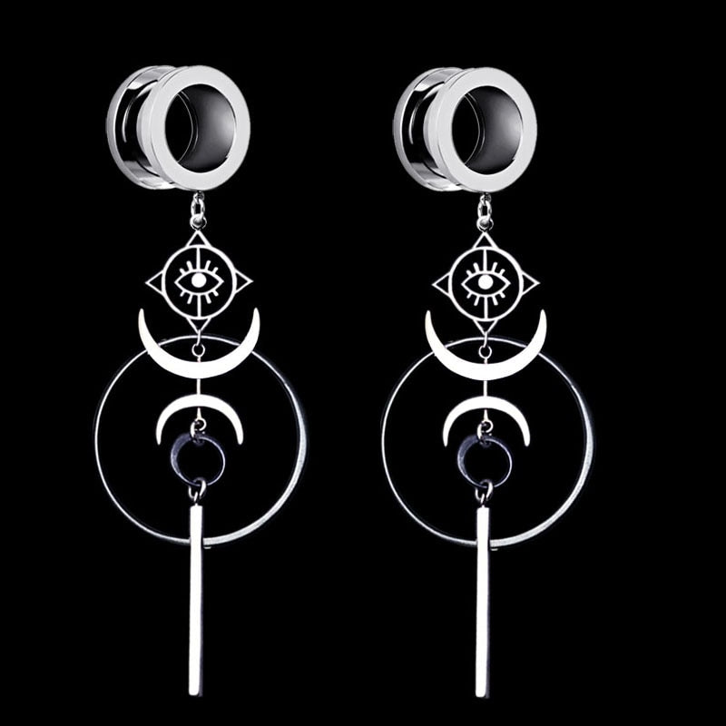 2PCS Crescent Moon Devil's Eye Circle Stainless Steel Ear Plugs