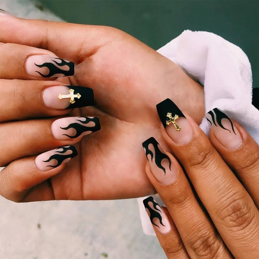 24Pcs Matte Coffin Full Cover Nail Tips Finished Nail Art