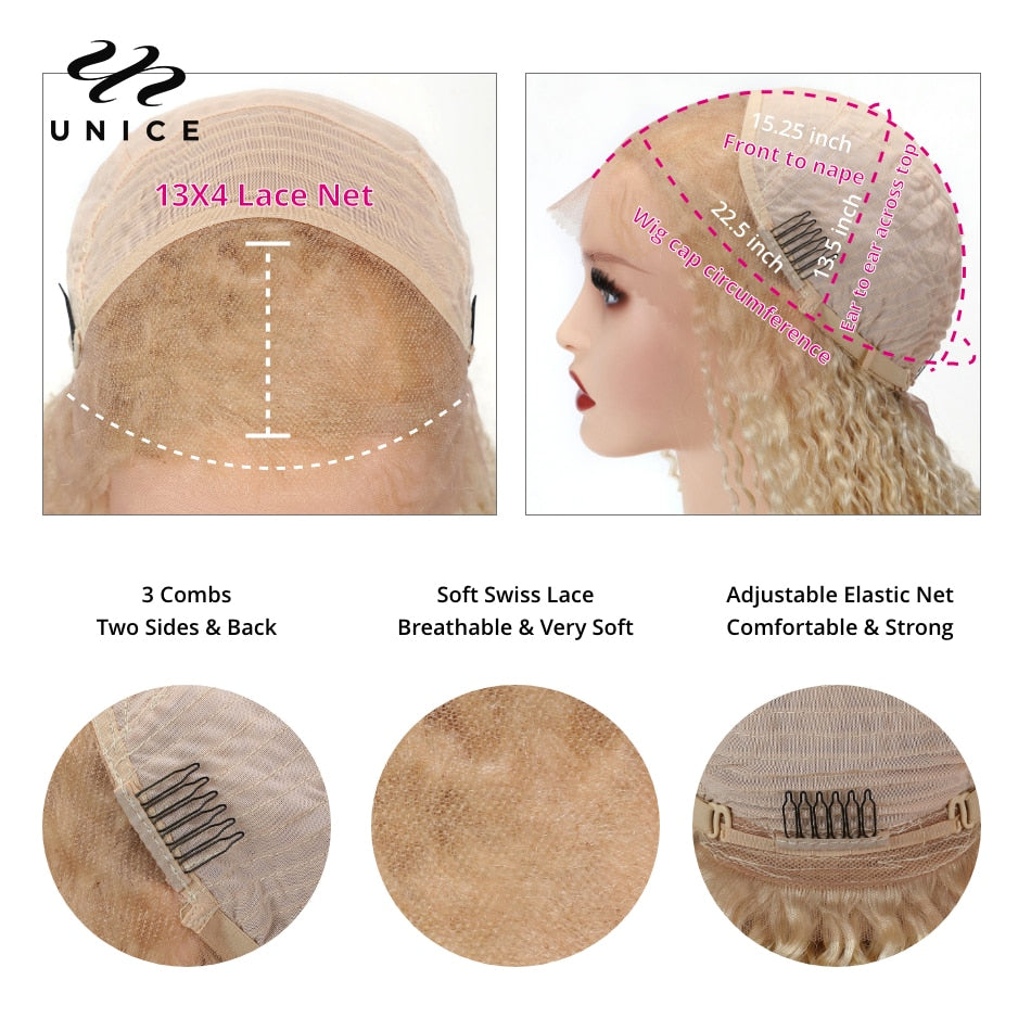 UNice Hair 613 Blonde Bone Straight Lace Front Wigs With Layer Inner Buckle Virgin Human Hair Transparent Glueless