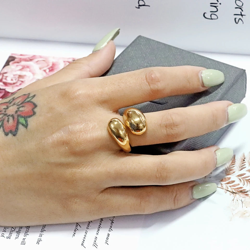 Stainless Steel Water Drop Ring Statement Metallic Texture Rings