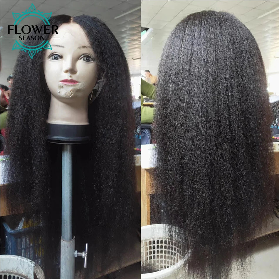 Kinky Straight Full Lace Wig HD Lace Human Hair 360 Lace Frontal Wigs