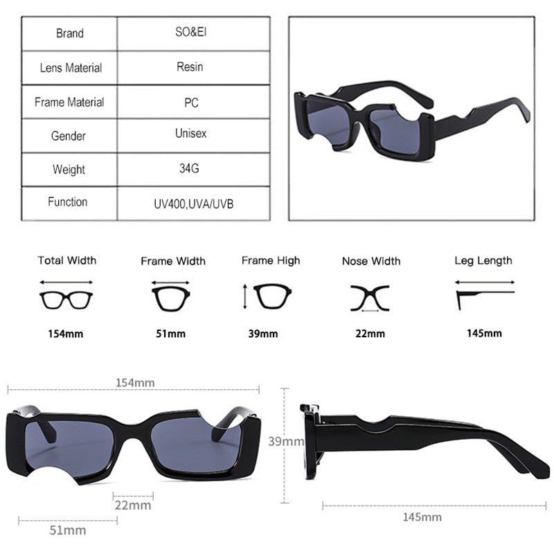 SO&EI Ins Rectangle Sunglasses - Vintage Candy Color Eyewear UV400 Sunglasses