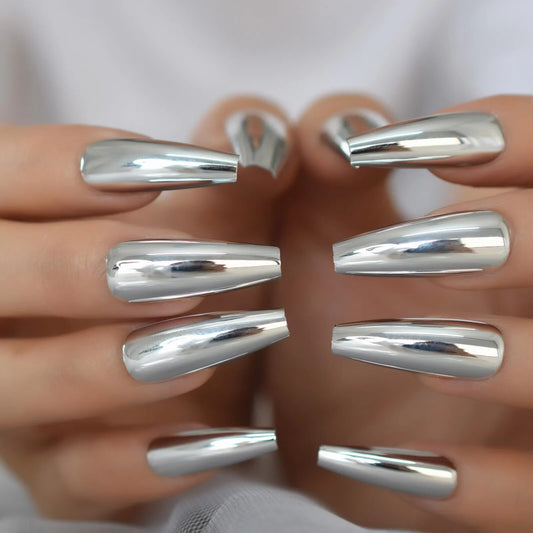 Coffin Long Ballet Metallic Mirror False Nails