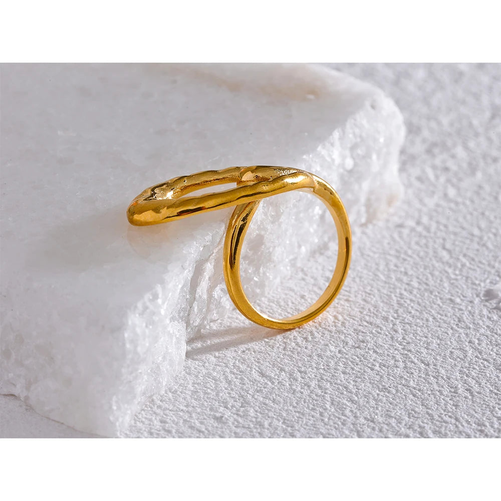 Yhpup Stylish Unique Design Stainless Steel Hollow Irregular Geometric Ring
