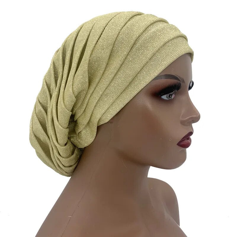 Glitter Full Body Pleated Turban Head Wraps