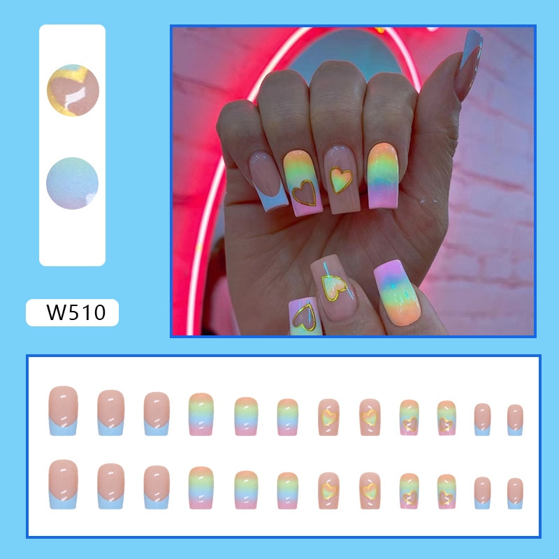 Summer Nail Art Square Full Cover Press on Nails 24Pcs| |