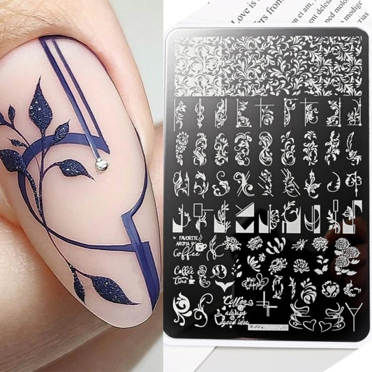 French Line Flower Nail PLUS Stamping Plates Stencil Leaf Tool