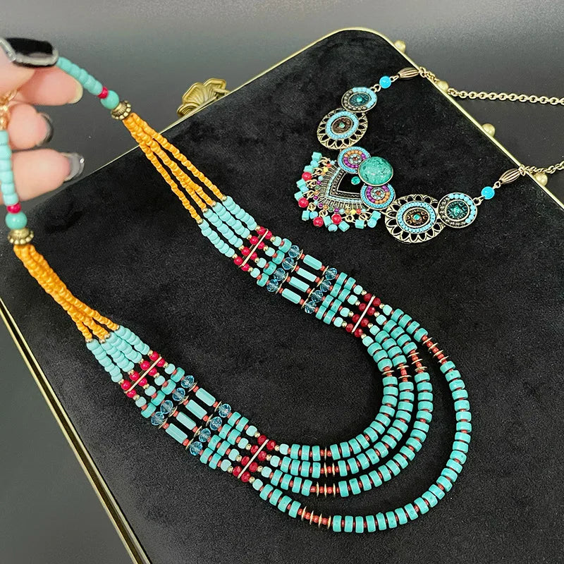 Retro Exotic Ethnic Bohemian Necklace and Earrings