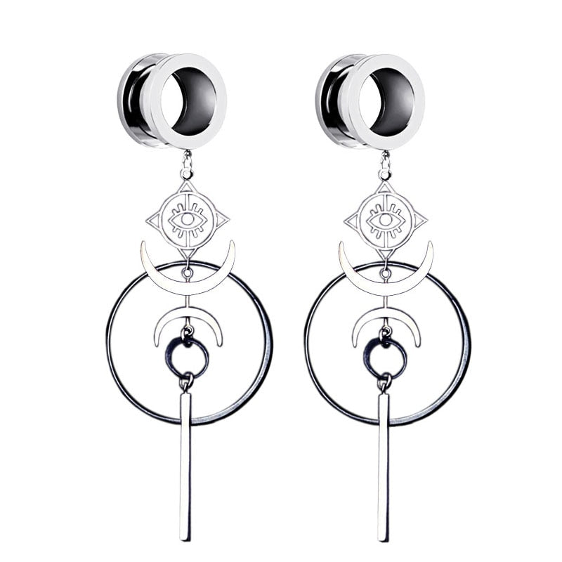 2PCS Crescent Moon Devil's Eye Circle Stainless Steel Ear Plugs