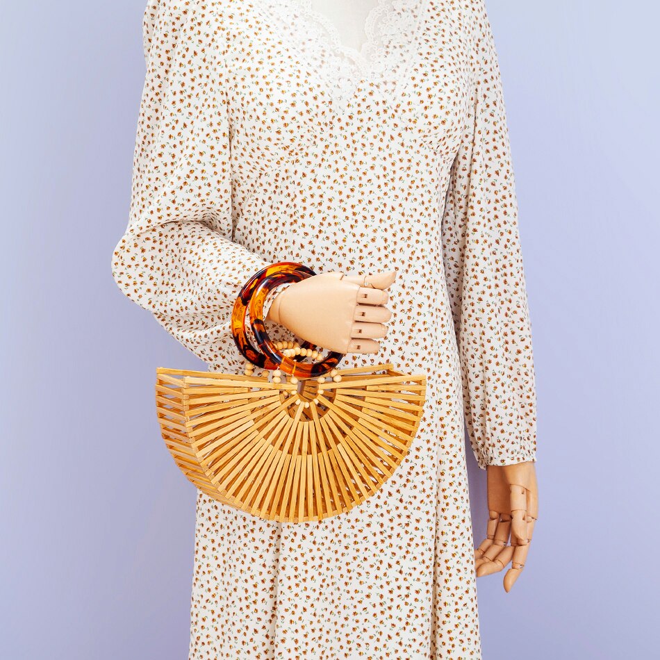 Vintage Half Round Bamboo Beach Handbags