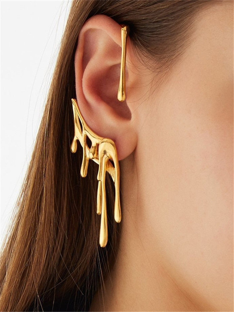 Kshmir 2020 New Punk Gold Metal Drop Wax Irregular Lava Metal Buckle Earrings