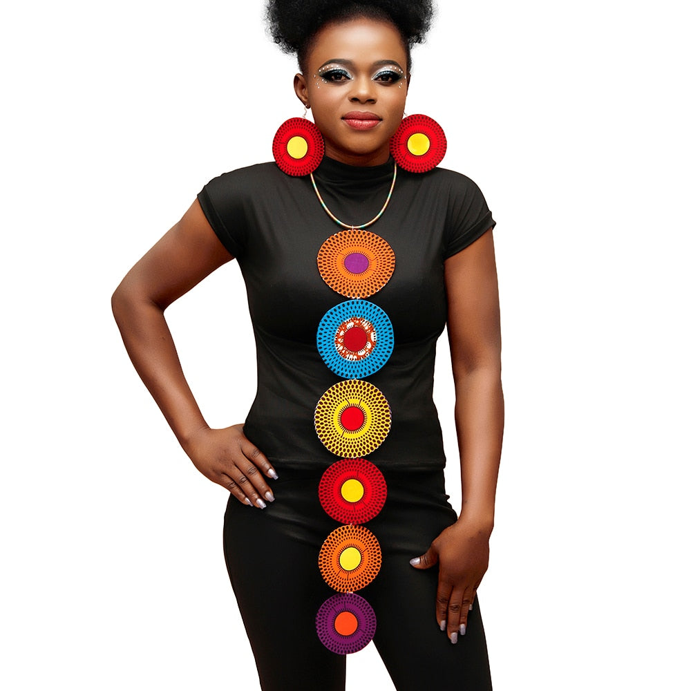 Handmade African Ankara Wax Fabric  Necklace and Earrings Set
