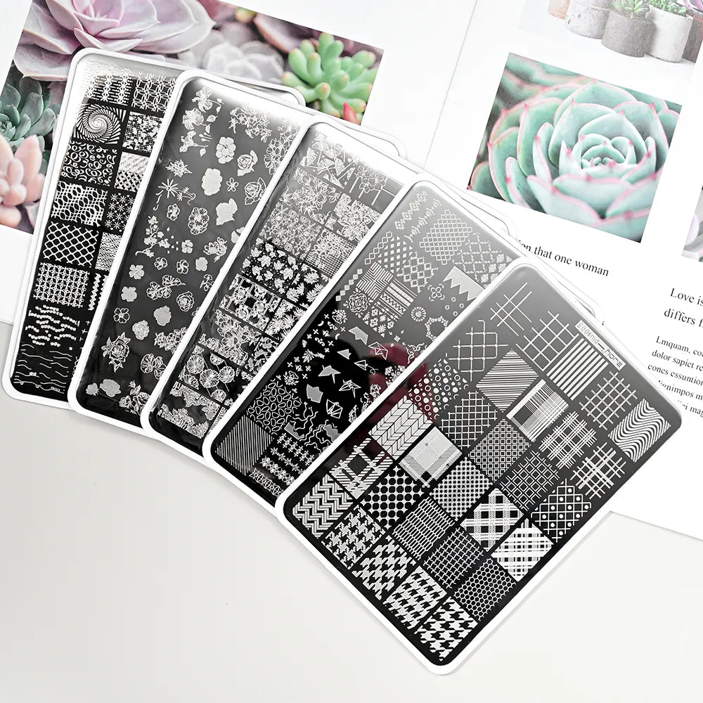 French Line Flower Nail PLUS Stamping Plates Stencil Leaf Tool