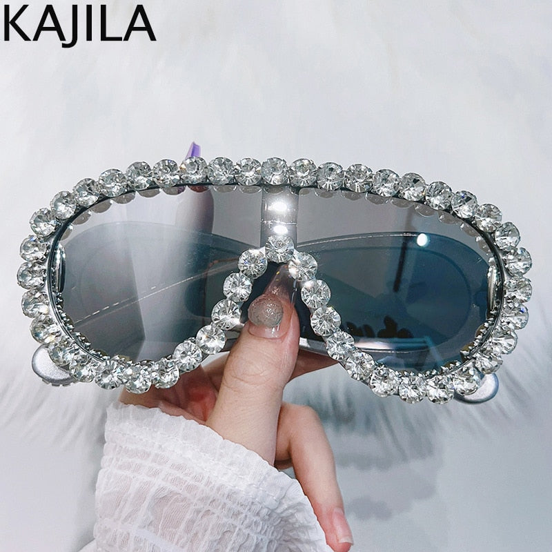 Oversized Punk Rhinestones Sunglasses Steampunk Eyewear UV400