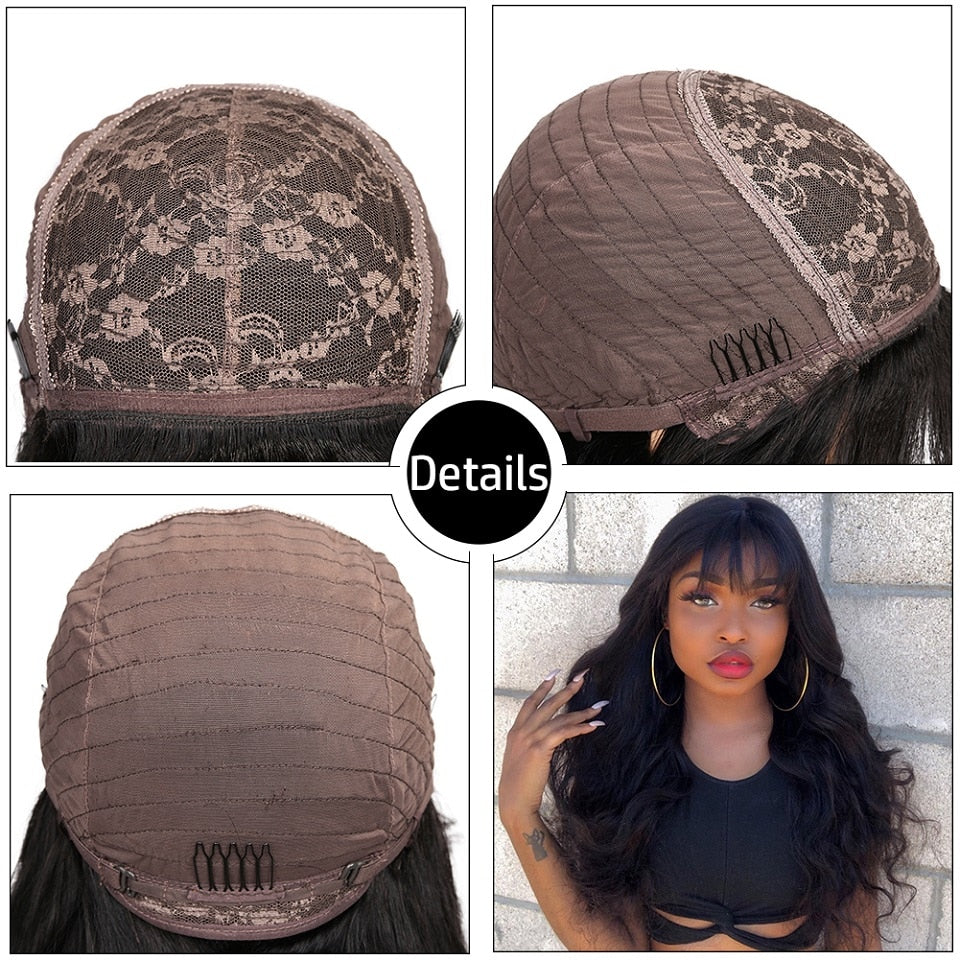 Body Wave Human Hair Wigs With Bangs with Remy Brazilian Human Hair