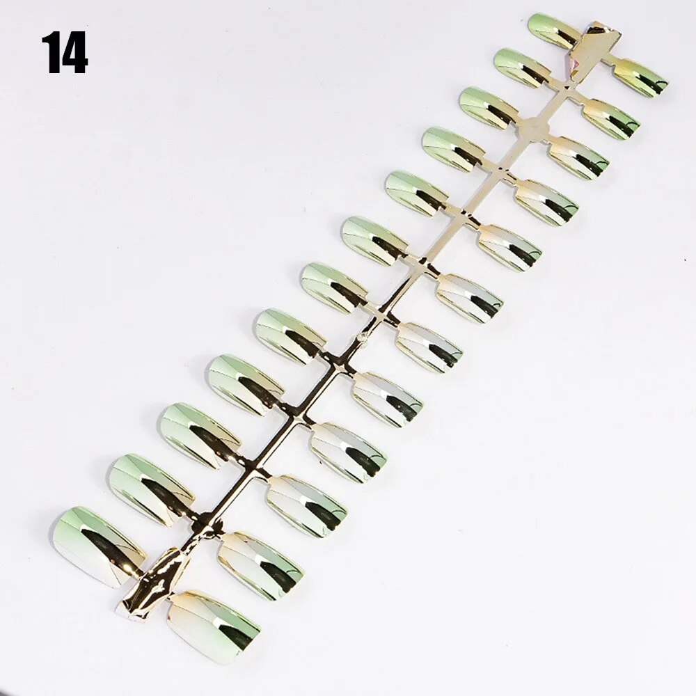 24pcs/kit Reflective Mirror Metallic Point Fake Artificial Nail Extensions