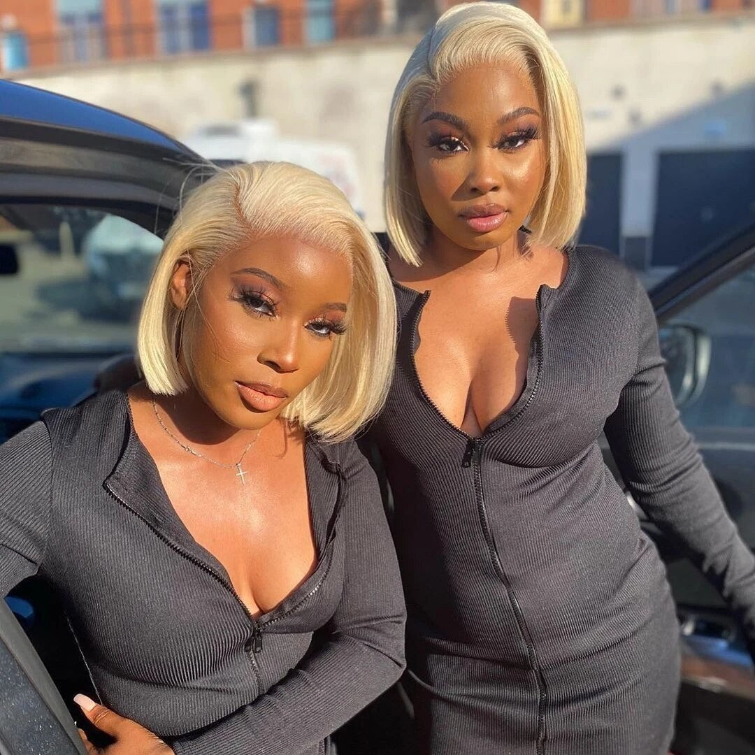 Blonde Short Bob Lace Front Peruvian Human Hair Wig-613 Colored