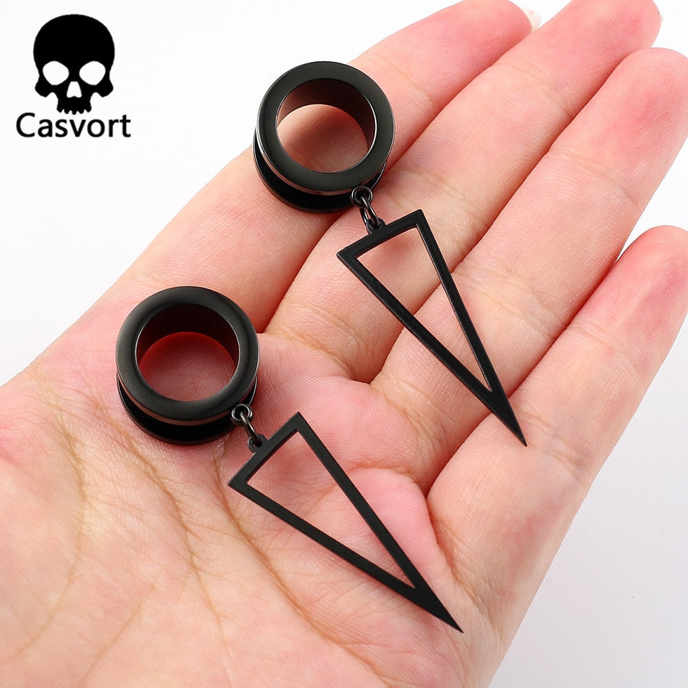 Casvort 2PCS Stainless Steel Fashion Triangle Dangle Ear Piercing Tunnels