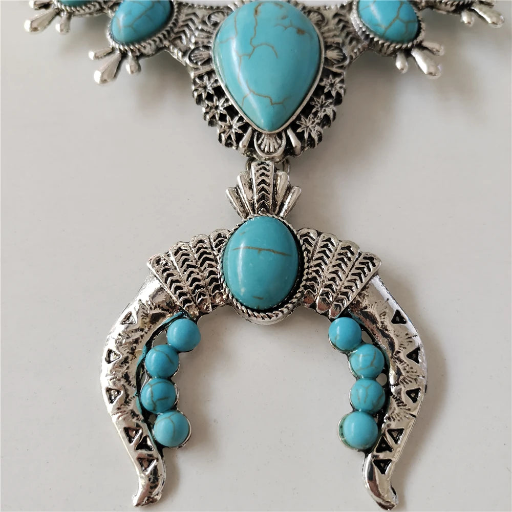 Indian Ethnic Statement ox Horn Pendants Necklace - Silver Plated Vintage