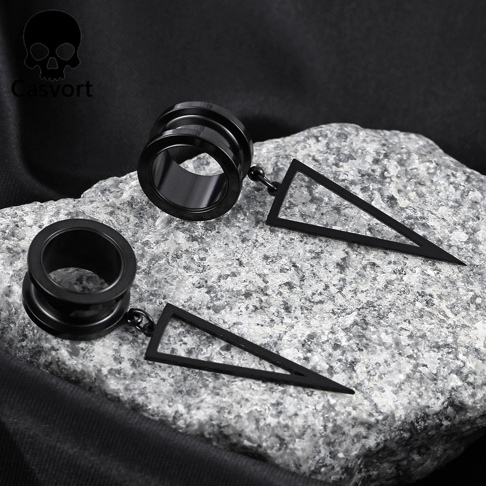 Casvort 2PCS Stainless Steel Fashion Triangle Dangle Ear Piercing Tunnels