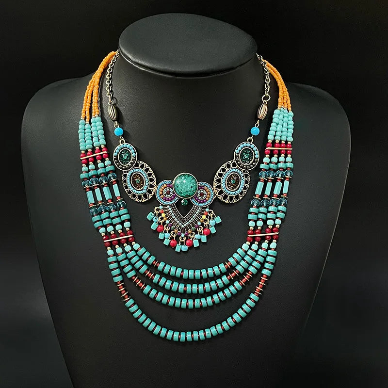 Retro Exotic Ethnic Bohemian Necklace and Earrings