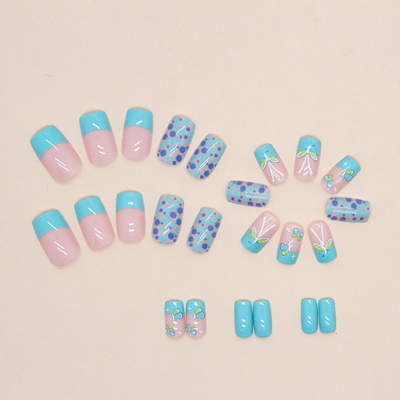 Summer Nail Art Square Full Cover Press on Nails 24Pcs| |